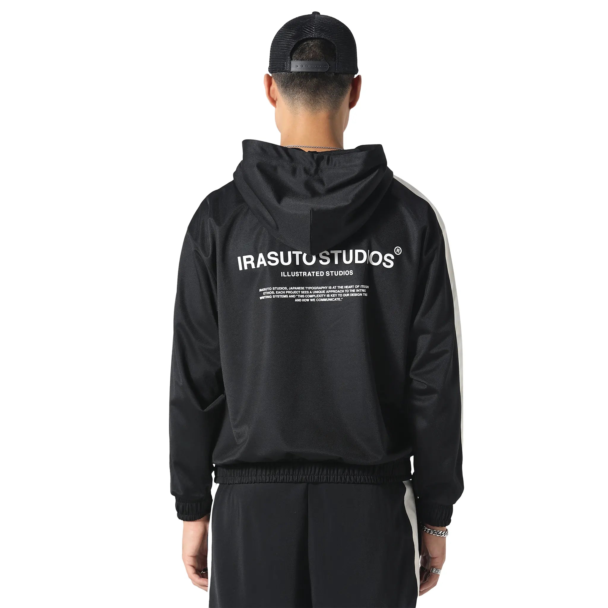 Back View of Irasuto Studios Tricote Black Hoodie 5060615209392
